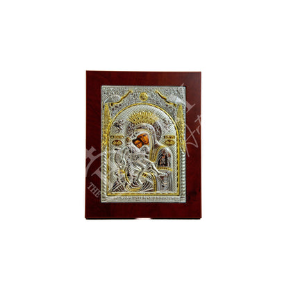 Virgin Mary icon Axion Esti, Handmade Silver Greek Orthodox Icon, Mother of God Byzantine art, Theotokos handmade wall hanging wood plaque - TheHolyArt