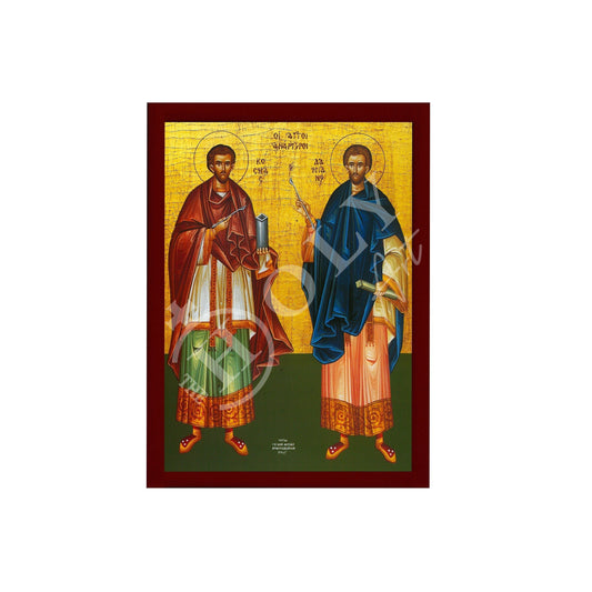 Saint Cosmas and Damian icon, Handmade Greek Orthodox Icon of Agioi Anargyroi, Byzantine art wall hanging plaque Patron Saints of Medicine TheHolyArt