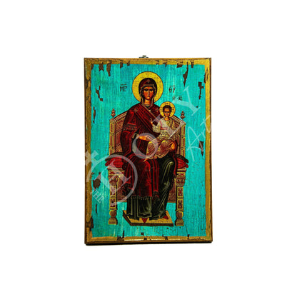 Virgin Mary icon Enthroned, Handmade Greek Orthodox Icon, Mother of God Byzantine art wall hanging, Theotokos canvas icon 30x20cm gift idea - TheHolyArt