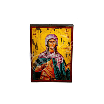 Saint Photine icon of Samaria, Handmade Greek Orthodox Icon of St Photene, Byzantine art wall hanging of Hagia Photini 30x20cm, wedding gift - TheHolyArt