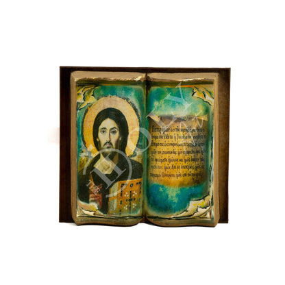 Jesus Christ icon, Handmade Greek Orthodox icon of our Lord, Byzantine art wall hanging natural plaque icon 20x21cm, religious gift - TheHolyArt