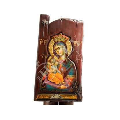 Virgin Mary icon Panagia, Handmade Greek Orthodox icon of Theotokos, Mother of God Byzantine art wall hanging canvas, wedding gift 57x30cm - TheHolyArt