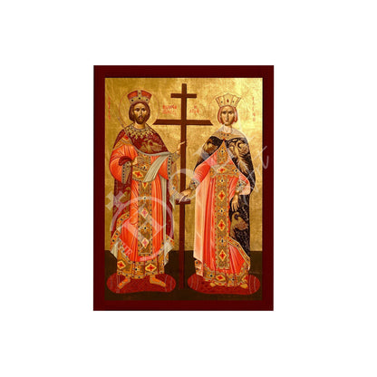Saint Constantine icon & Saint Helen icon, Handmade Greek Christian Orthodox Icon, St Constantine and Helen Byzantine art wall hanging - TheHolyArt