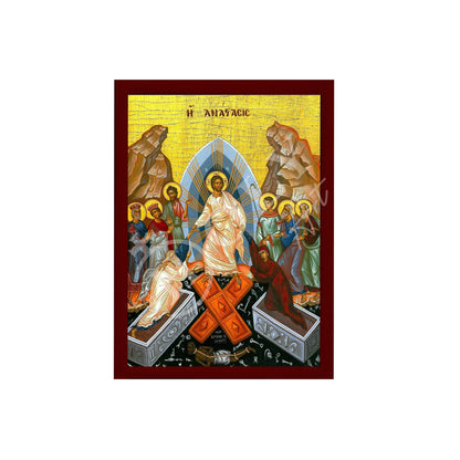 Resurrection Jesus Christ icon, Handmade Greek Orthodox icon, Byzantine art wall hanging of our Lord rising from the dead, religious decor TH2 - TheHolyArt