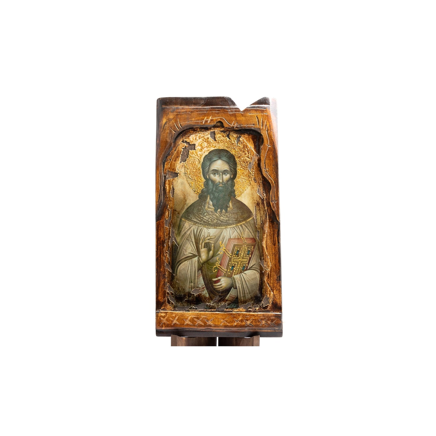 Saint Raphael icon, Handmade Greek Orthodox icon of St Raphael, Byzantine art wall hanging canvas icon wood plaque 51x27cm, wedding gift TheHolyArt
