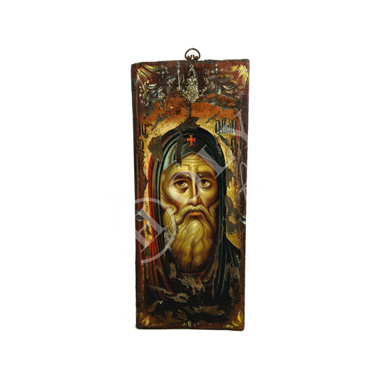 Saint Anthony icon, Handmade Greek Orthodox icon of Saint Antonius, Byzantine art wall hanging wood plaque canvas icon 42x17cm TheHolyArt