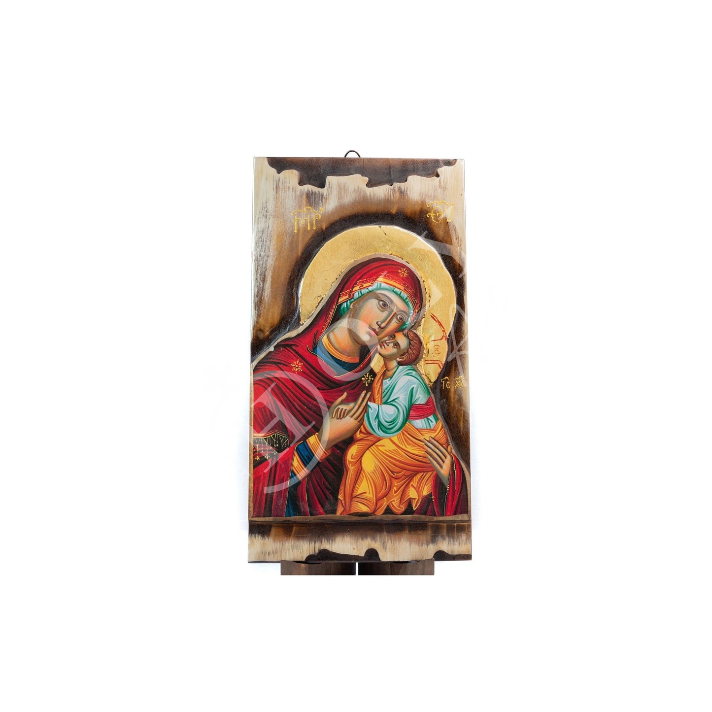 Virgin Mary icon, Handmade Greek Orthodox icon of Theotokos, Mother of God Byzantine art wall hanging wood canvas icon, wedding gift 51x27cm TheHolyArt