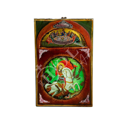 Saint George icon, Handmade Greek Orthodox icon of St George, Byzantine art wall hanging canvas icon wood plaque 37x24cm, religious decor - TheHolyArt