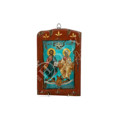 The Holy Trinity icon, Handmade Greek Orthodox icon, Byzantine art wall hanging on canvas wood plaque 36x15cm, wedding gift religious decor - TheHolyArt
