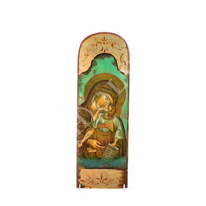Virgin Mary icon Panagia, Handmade Greek Orthodox icon Theotokos, Mother of God Byzantine art wall hanging wood plaque canvas icon 40x13cm - TheHolyArt