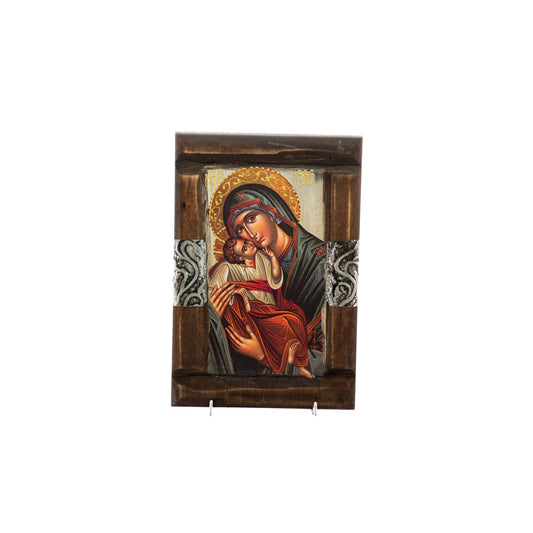 Virgin Mary icon Panagia, Handmade Greek Orthodox icon Theotokos, Mother of God Byzantine art wall hanging wood plaque, wedding gift 30x20cm TheHolyArt
