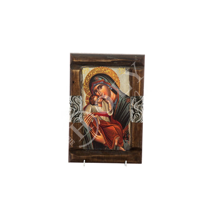 Virgin Mary icon Panagia, Handmade Greek Orthodox icon Theotokos, Mother of God Byzantine art wall hanging wood plaque, wedding gift 30x20cm - TheHolyArt