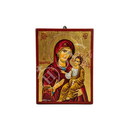 Hand painted Virgin Mary icon Panagia Odigitria, Handmade Greek Orthodox icon w/ gold leaf 22k of Theotokos, Byzantine art wall hanging - TheHolyArt