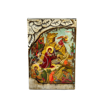 Nativity Jesus Christ icon, Birth of Jesus Greek handmade Orthodox Icon, Byzantine art wall hanging canvas wood icon, wedding gift 38x25cm - TheHolyArt