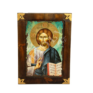 Jesus Christ icon Pantocrator, Handmade Greek Orthodox icon, Byzantine art wall hanging canvas wood plaque 40x29cm, wedding gift - TheHolyArt
