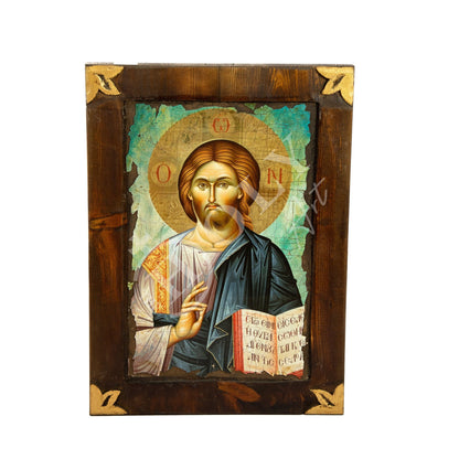 Jesus Christ icon Pantocrator, Handmade Greek Orthodox icon, Byzantine art wall hanging canvas wood plaque 40x29cm, wedding gift - TheHolyArt