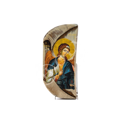 Archangel Michael icon, Handmade Greek Orthodox icon of St Michael, Byzantine art wall hanging on wood plaque 38x17cm, religious decor - TheHolyArt