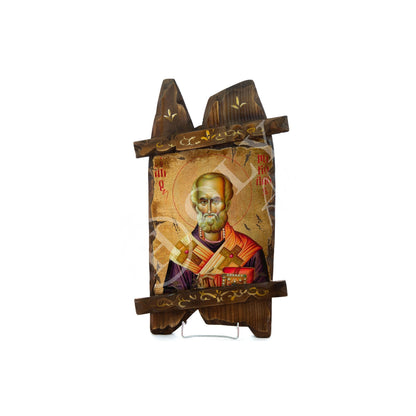 Saint Nicholas icon, Handmade Greek Orthodox icon of St Nick, Byzantine art wall hanging icon on wood plaque canvas 52x31cm, religious gift - TheHolyArt