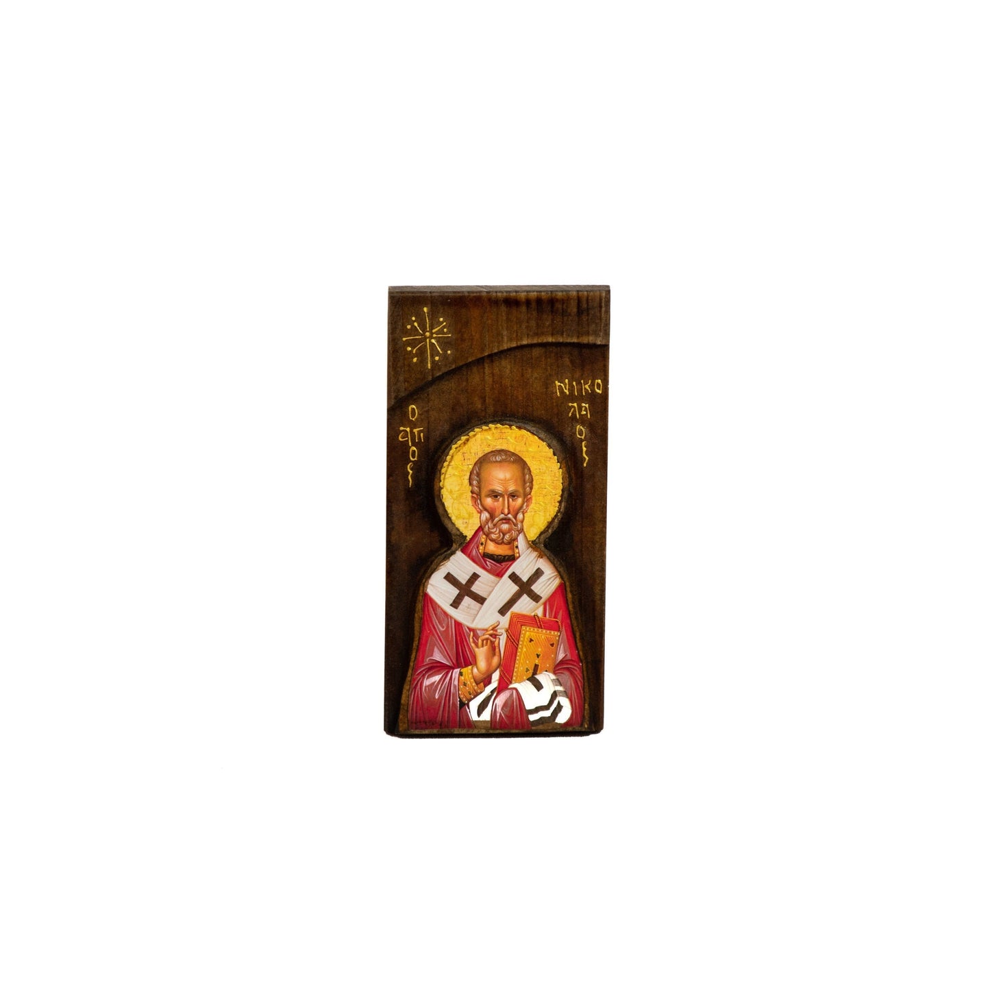 Saint Nicholas icon, Handmade Greek Orthodox icon of St Nick, Byzantine art wall hanging icon wood plaque 20x10cm, religious decor TheHolyArt