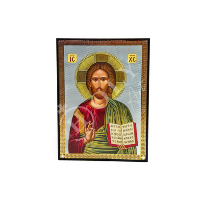 Jesus Christ icon, Handmade Greek Orthodox icon of our Lord, Byzantine art wall hanging on wood plaque, religious icon home decor 22x16cm - TheHolyArt
