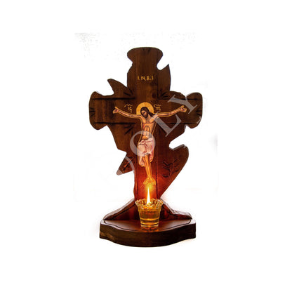 Crucifix Orthodox Iconostasis 45x25cm, Jesus Christ Blessing Cross, Byzantine art wall hanging, Greek Handmade wooden Cross, religious decor - TheHolyArt