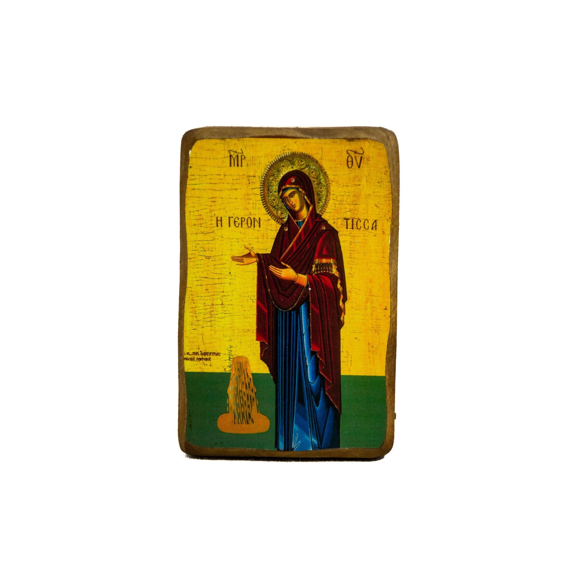Virgin Mary icon Panagia Gerontissa, Handmade Greek Orthodox Icon, Mother of God Byzantine art wall hanging, Theotokos religious wood plaque TheHolyArt