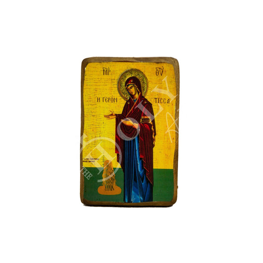 Virgin Mary icon Panagia Gerontissa, Handmade Greek Orthodox Icon, Mother of God Byzantine art wall hanging, Theotokos religious wood plaque TheHolyArt