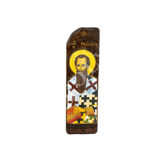 Saint Basil icon, Handmade Greek Orthodox icon of Basil the Great, Byzantine art wall hanging of St Basil of Caesarea on wood plaque TheHolyArt