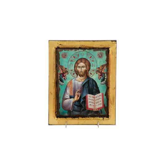 Jesus Christ icon, Handmade Greek Orthodox icon of Lord, Handmade Byzantine art wall hanging canvas w gold leaf wood plaque, wedding gift TheHolyArt