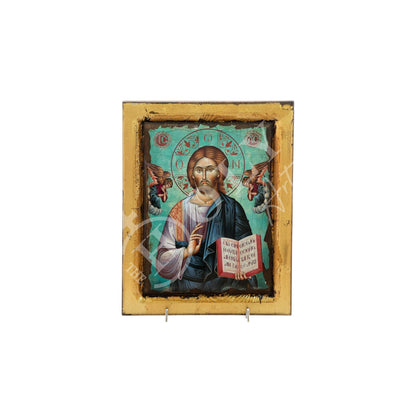 Jesus Christ icon, Handmade Greek Orthodox icon of Lord, Handmade Byzantine art wall hanging canvas w gold leaf wood plaque, wedding gift - TheHolyArt