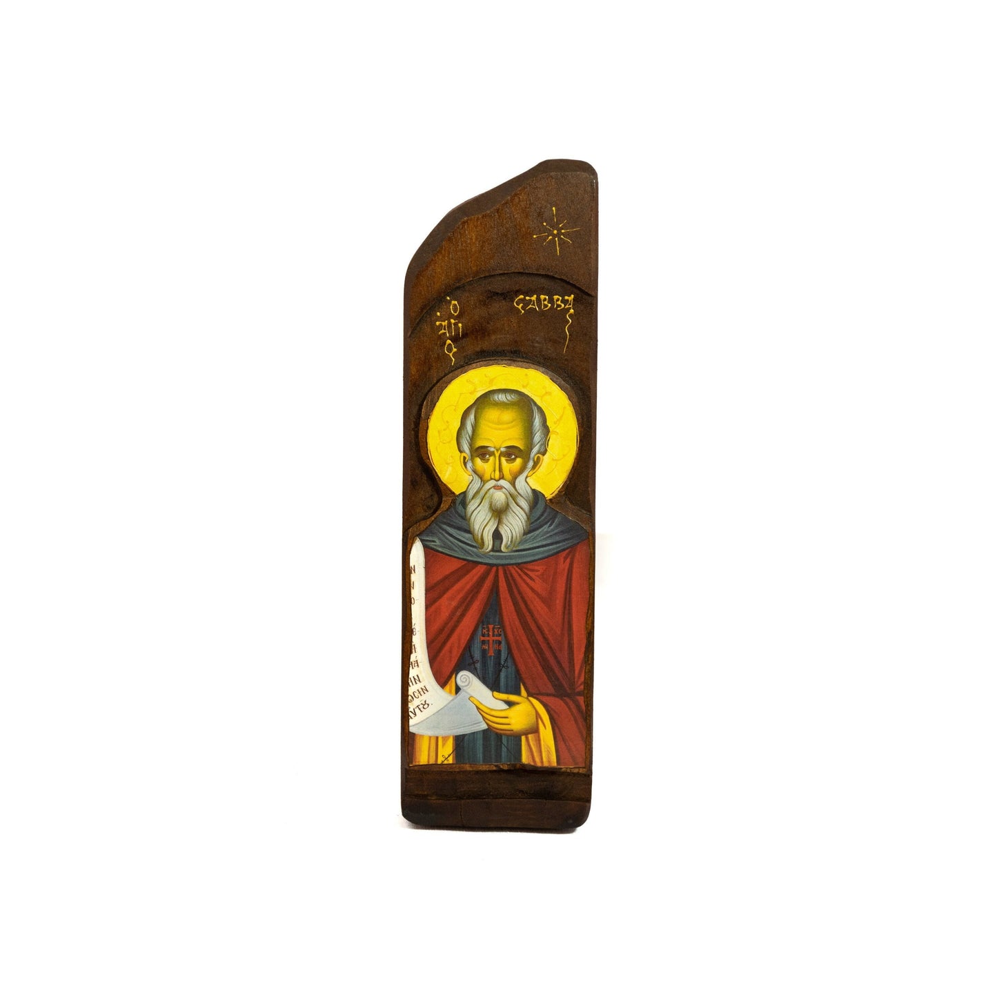 Saint Savvas icon, Handmade Greek Orthodox icon of St Savvas the Sanctified, Byzantine art wall hanging on wood plaque, religious home decor TheHolyArt