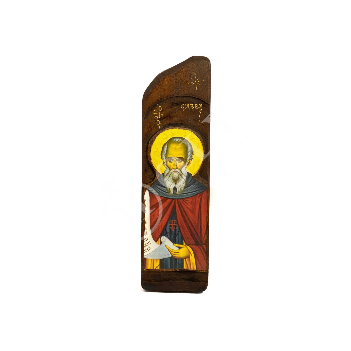 Saint Savvas icon, Handmade Greek Orthodox icon of St Savvas the Sanctified, Byzantine art wall hanging on wood plaque, religious home decor TheHolyArt