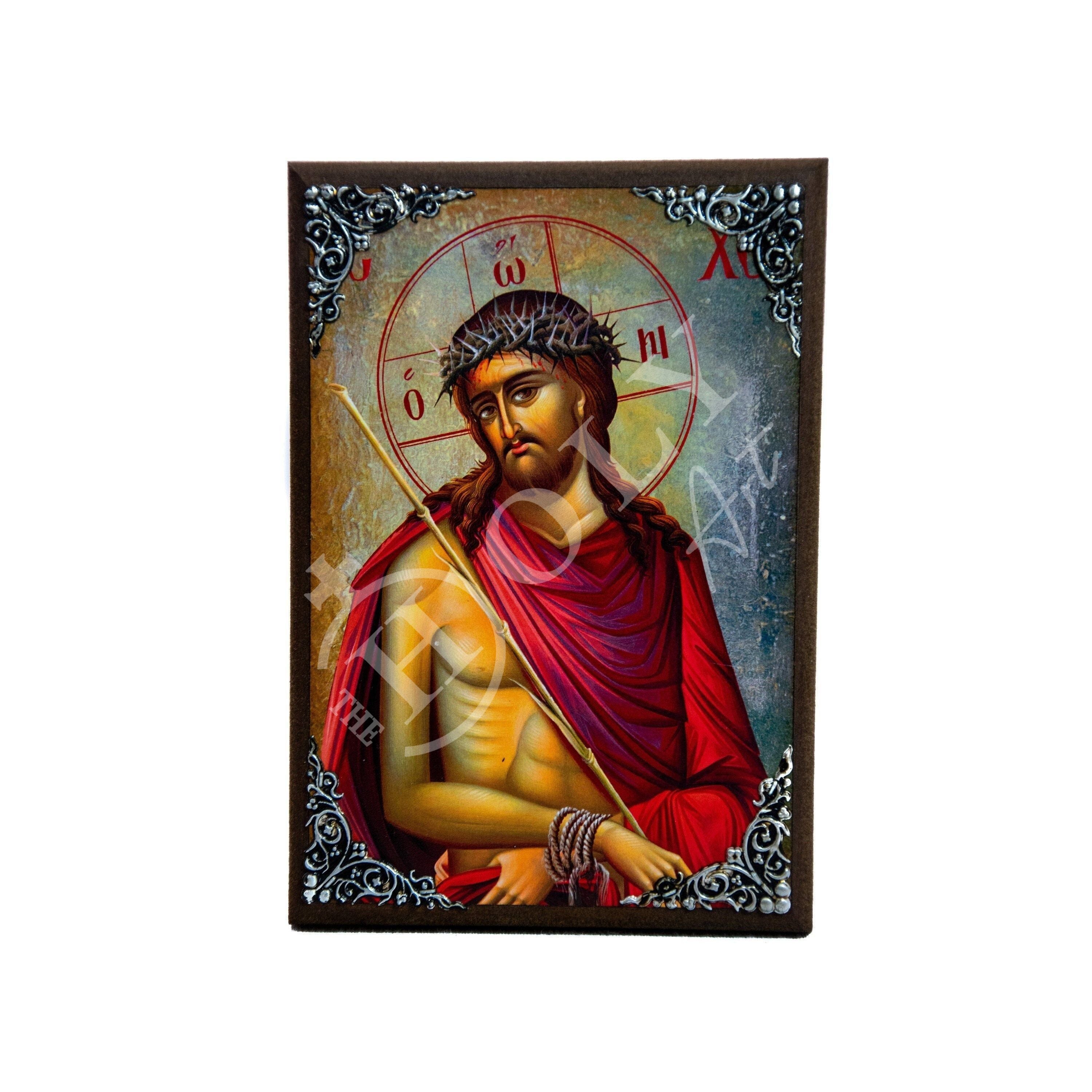 Jesus Christ icon, Handmade Greek Orthodox icon of cheapest Nymphios Bridegroom, Byzantine art wall hanging icon wood plaque 38x24cm, religious decor