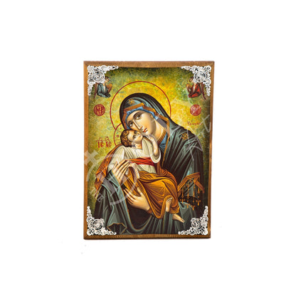 Virgin Mary icon Panagia Glykophilousa, Handmade Greek Orthodox icon of Theotokos, Mother of God Byzantine art wall hanging wood plaque icon - TheHolyArt