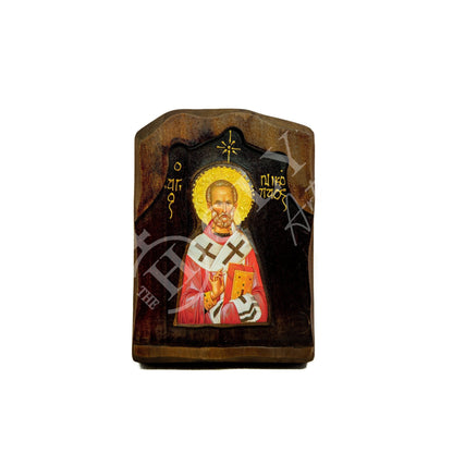 Saint Nicholas icon, Handmade Silver Greek Orthodox icon of St Nick, Byzantine art wall hanging icon on wood plaque, religious decor - TheHolyArt