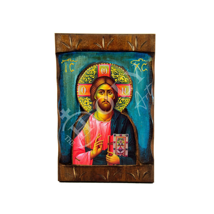 Jesus Christ icon, Handmade Greek Orthodox icon of our Lord, Byzantine art wall hanging on wood plaque, religious icon home decor - TheHolyArt