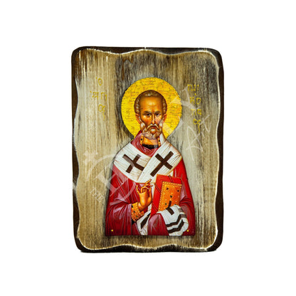 Saint Nicholas icon, Handmade Greek Orthodox icon of St Nick, Byzantine art wall hanging icon on wood plaque Agios Nikolaos, religious decor - TheHolyArt