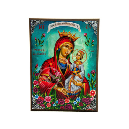 Virgin Mary icon Panagia, Handmade Greek Christian Orthodox Icon Byzantine wood plaque - TheHolyArt