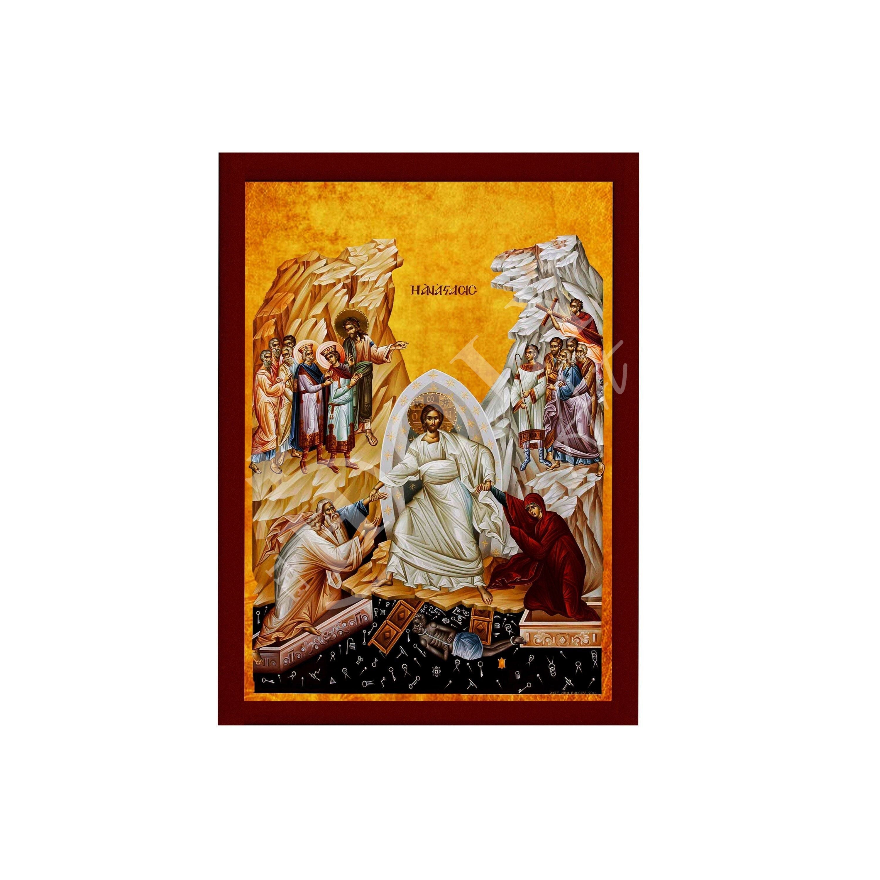 Resurrection Jesus Christ icon, Handmade Greek Orthodox icon, Byzantine art wall hanging of our Lord rising from the dead, religious decor | Buy Religious icons from TheHolyArt