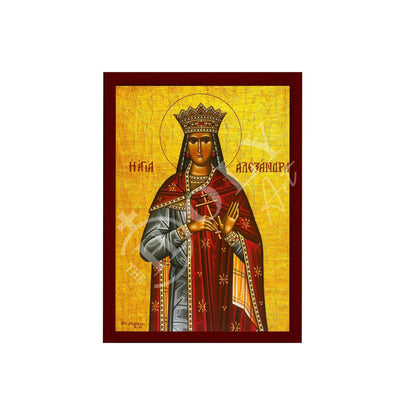 Saint Alexandra icon the Empress, Byzantine art wall hanging of St Alexandra the Empress, Handmade Greek Orthodox icon, religious gift - TheHolyArt