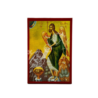 Saint John icon, Handmade Greek Orthodox icon of St John Baptist, Byzantine art wall hanging of the Forerunner wood plaque, religious decor - TheHolyArt