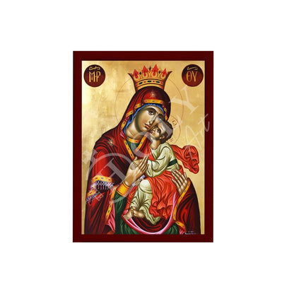 Virgin Mary icon Panagia Glykophilousa, Handmade Greek Orthodox Icon, Mother of God Byzantine art, Theotokos wall hanging wood plaque - TheHolyArt