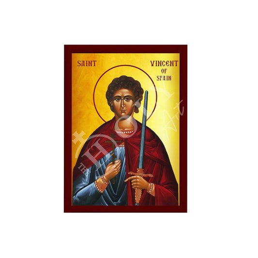 Saint Vincent of Spain icon, Handmade Greek Orthodox Catholic icon of St Vincent, Byzantine art wall hanging icon on wood plaque decor TheHolyArt