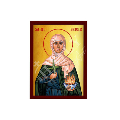 Saint Brigid icon, Handmade Greek Catholic Orthodox icon of St Brigid of Ireland, Byzantine art wall hanging wood plaque religious decor - TheHolyArt
