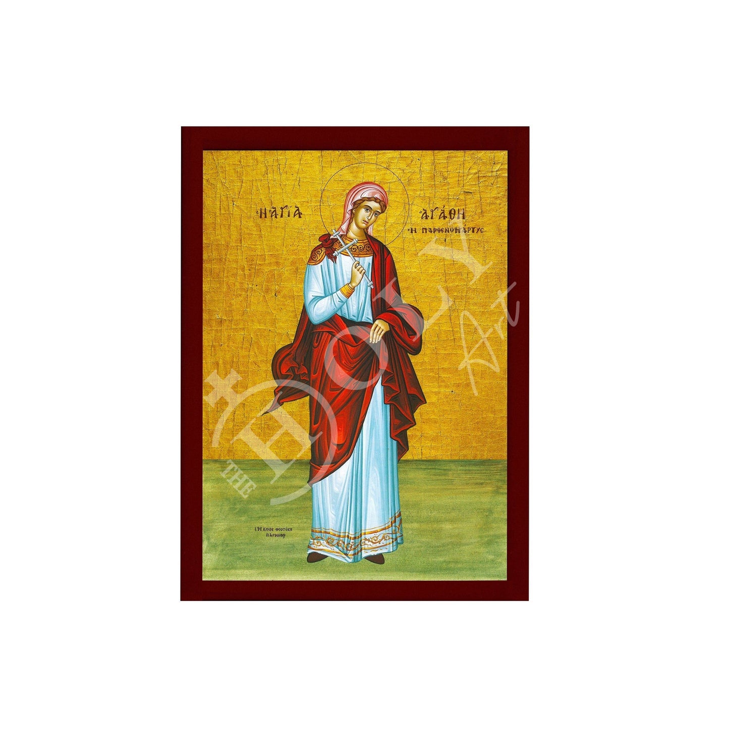 Saint Agatha icon, Handmade Greek Catholic Orthodox icon of St Agatha of Palermo, Byzantine art wall hanging wood plaque religious gift TheHolyArt