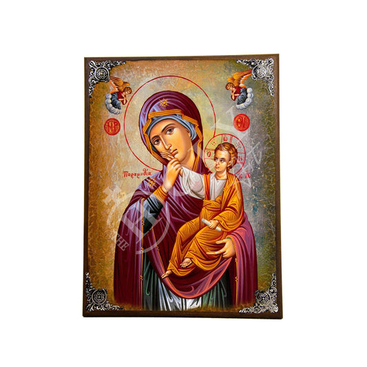 Virgin Mary icon Panagia, Handmade Greek Christian Orthodox Icon of Theotokos, Mother of God Byzantine art wall hanging wood plaque TheHolyArt