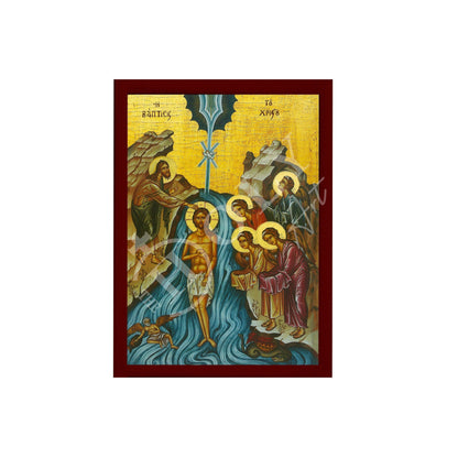 The Baptism / Epiphany of Jesus Christ icon, Jesus Christ Baptized handmade Greek Orthodox Icon, Byzantine art wall hanging wood plaque, religious gift - TheHolyArt