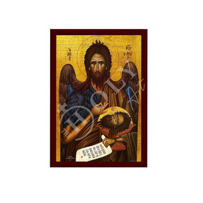 Saint John icon, Handmade Greek Orthodox icon of St John Baptist, Byzantine art wall hanging of the Forerunner wood plaque, religious decor - TheHolyArt