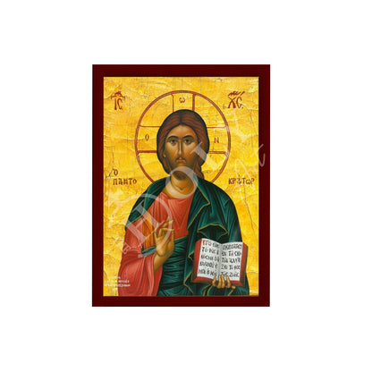 Jesus Christ icon, Handmade Greek Orthodox icon of our Lord, Byzantine art wall hanging on wood plaque, religious icon home decor - TheHolyArt