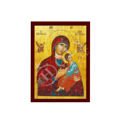 Virgin Mary icon Panagia, Handmade Greek Orthodox Icon Queen of Angels, Mother of God Byzantine art, Theotokos wall hanging wood plaque - TheHolyArt